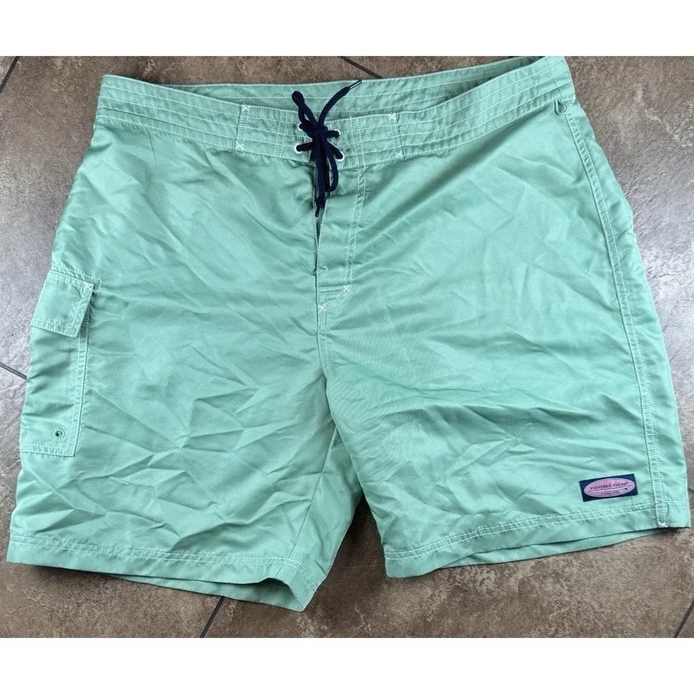 Vineyard Vines Stretchy Board Shorts Swim Trunk Green Men's 38 EUC